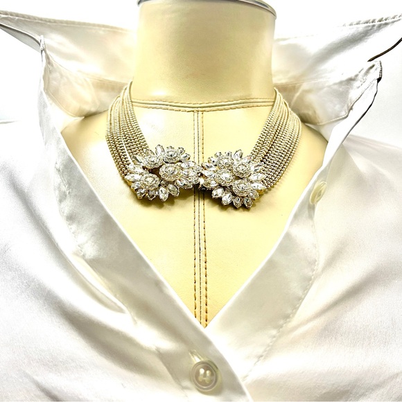Ann Taylor Jewelry - Ann Taylor Glass Rhinestone Floral Burst GoldTone Multi Ball Chain Necklace 18”L